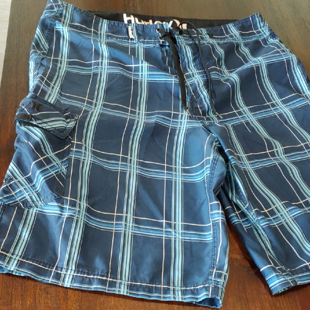 Hurley Blue Plaid Board Shorts for Swimming